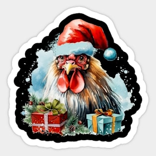 Chicken Hen Celebrate Christmas with Gift Sticker